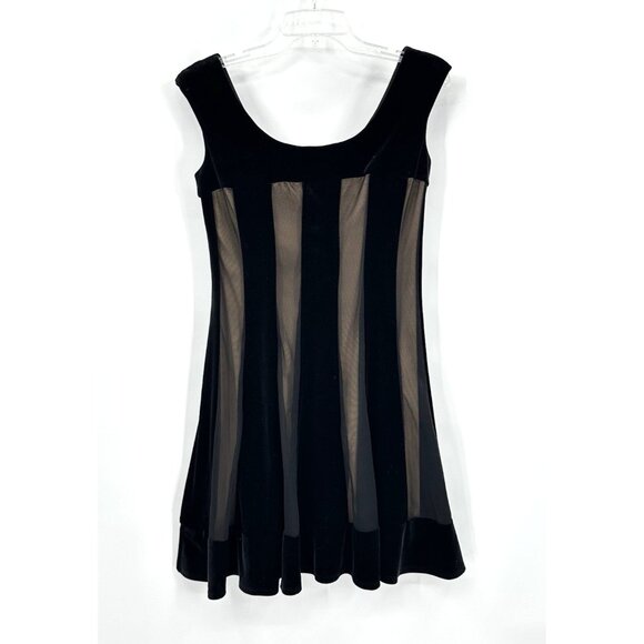 vintage 90s VELVET A LINE DRESS Y2K striped goth emo mini sleeveless black SMALL - Picture 3 of 8